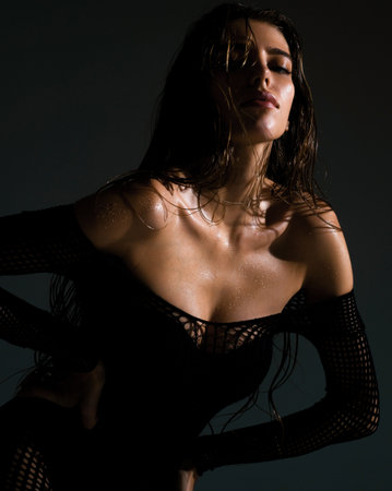 Beauty woman face portrait in studio. Beautiful girl with clean skin, natural make-up.の写真素材