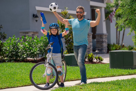 Fathers day. Happy family, men generations. Concept of friendly family and summer lifestyle. Sporty...