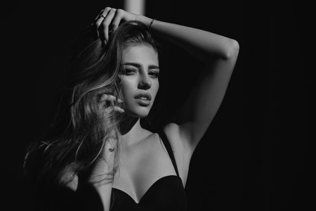 Beautiful tender girl. Sensual fashion woman face close up. Beauty portrait of young sexy woman.
