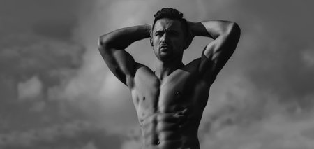 Sexy male model body, nude torso. Sexy naked man, seductive gay.の写真素材