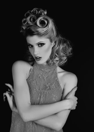 Serious young woman. American style.の写真素材