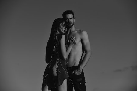 Enjoying tender pleasant moment of love. Passion dating and love, passionate horny lovers feeling pleasure.の写真素材