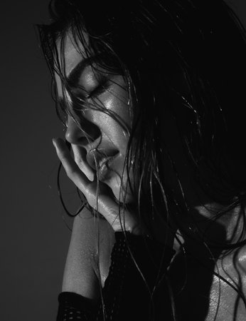Beautiful girl. Sensual young woman face close up. Sexy model face.の写真素材