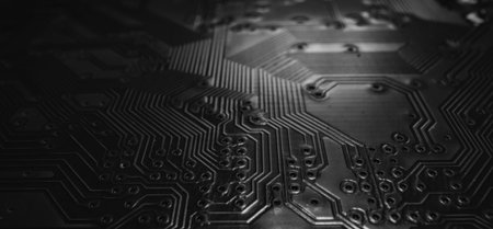 Technology background with circuit board. Electronic computer hardware technology. Motherboard digital chip. Tech science texture.の写真素材