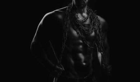 Sexy young handsome naked man on dark background. Seductive gay.の写真素材