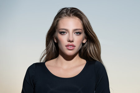 Sensual fashion woman face close up. Beauty portrait of young sexy woman. Beautiful girl.の写真素材