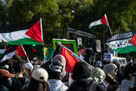 Washington DC, USA - October 21, 2023: Pro-Palestine, anti-Israel protesters. Israel and Hamas in the Gaza Strip. War between Israel and Palestine. Protesting the Iranian Government for Killing.のeditorial素材