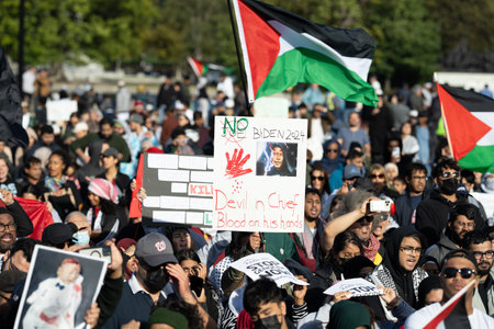 Washington DC, USA - October 21, 2023: Pro-Palestine, anti-Israel protesters. Israel and Palestine in the Gaza Strip. War between Israel and Palestine. Gaza Palestine war. Hamas tsahal war. Palestines flag.のeditorial素材