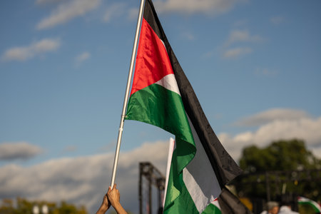 Washington DC, USA - October 21, 2023: Pro-Palestine, anti-Israel protesters. Israel and Hamas in the Gaza Strip. War between Israel and Palestine. Stop Genocide Sign at Palestine Protest.のeditorial素材