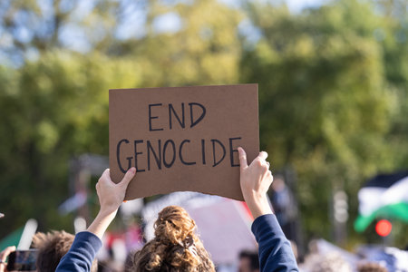 Washington DC, USA - October 21, 2023: Pro-Palestine, anti-Israel protesters. Israel and Hamas in the Gaza Strip. War between Israel and Palestine protest. Group of protestors. Gaza war.のeditorial素材