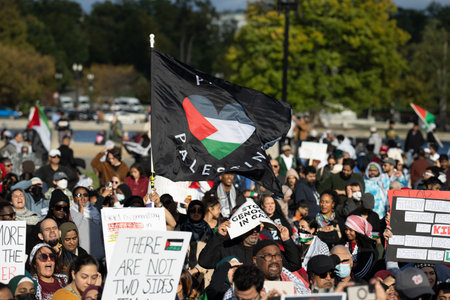 Washington DC, USA - October 21, 2023: Hamas between Israel and Palestine. Israel Hamas Palestine. Pro-Palestine, anti-Israel protesters. Israel and Hamas in the Gaza Strip. Washington DC strike.のeditorial素材