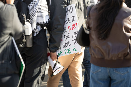 Washington DC, USA - October 21, 2023: Pro-Palestine, anti-Israel protesters. Israel and Hamas in...