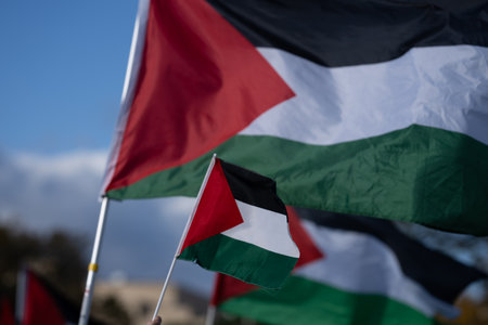 Washington DC, USA - October 21, 2023: Pro-Palestine, anti-Israel protesters. Israel and Hamas in the Gaza Strip. War between Israel and Palestine. Protesting the Iranian Government for Killing.のeditorial素材