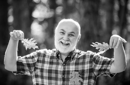Autumn and active holidays. Senior man strolling in a park in autumn. Active senior man having fun...