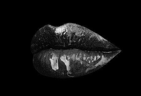 Sexy seduction woman lips, passion lip, sensual mouth. Seduction passion desire. Art on black background.の写真素材