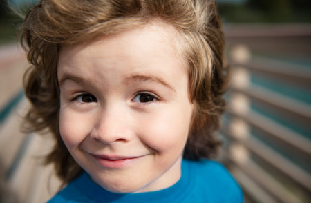 Kids portrait, close up head of cute child.の写真素材