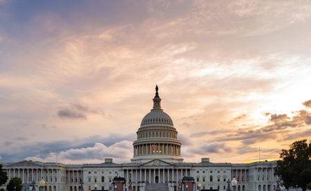 Congress in Washington DC. Capitol building. Capitol with sunset in Washington D.C. Capitol Hill street photography.の写真素材