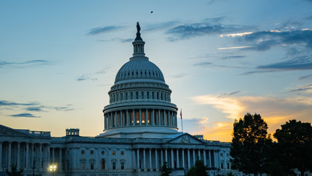 Capitol building in Washington DC. Historic Capitol embodies democratic values. Capitols dome is a masterpiece. Neoclassical Capitol symbolizes unity.の写真素材