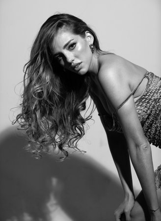 Woman face for beauty salon. Portrait of pretty girl with natural hair. Female face portrait.の写真素材