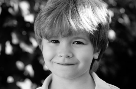 Funny child face close up. Kids head portrait.