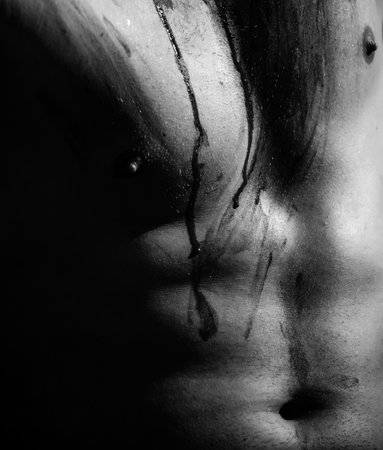 Halloween decoration and scary concept. Halloween background. 31 october. Bloody body, blood on the bodyの写真素材