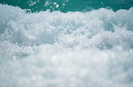 Blue calm sea in tropical beach. Tranquil ocean waves.の写真素材