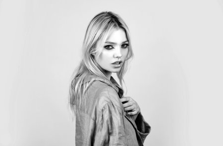 Fashion and beauty. Sensual blonde female model portrait. Young beauty woman face. Sexy look.の写真素材