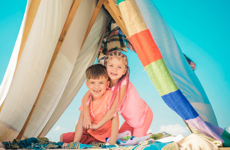 Sweet kids romantic. Child couple enjoying time together. Children love. Affection and care. Happy...