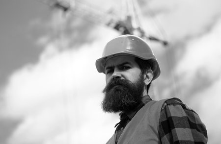 Construction worker on construction site, building business.の写真素材