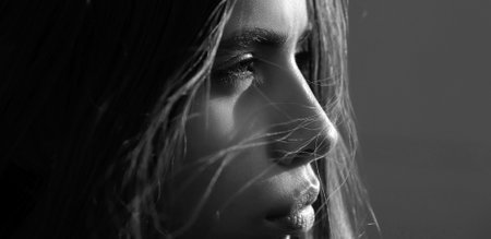 Beauty skin woman with natural make up healthy skin female spa close up portrait. Beautiful girl.の写真素材