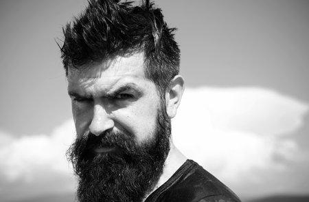 Bearded man or hipster. Senior man visiting hairstylist. Hair Stylist and Barber. So trendy and stylish. Bearded man. Brutal guy.の写真素材