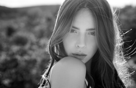 Spring natural beauty girl. Portrait of sensual woman outdoor.の写真素材