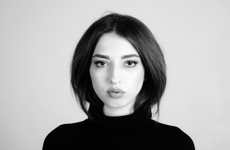 fashion and beauty. makeup cosmetics. pretty girl with sexy look. skincare. confident fashion model. girl with perfect face skin. Trendy makeup. sexy woman. retro hair. Young and beautifulの写真素材