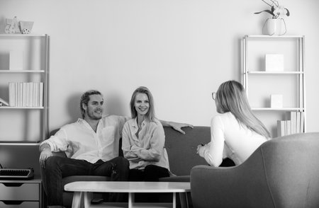 Psychology, family mental therapy, psychologist with couple at psychotherapy session on psychological consultation. Family at psychology session.の写真素材