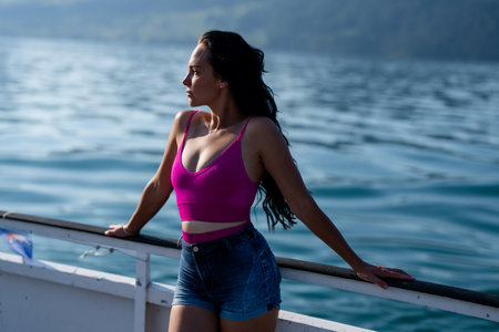 Summer beauty sexy woman outdoor portrait.の写真素材