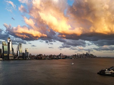Cloud in NYC, New York City Skyline with dramatic sky. American Skyscrapers. Drone view of New York...