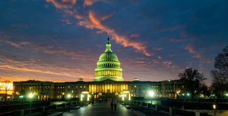 Washington DC in night sky. Capitol Building in night. Washington city Capitol. United States...