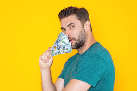 Business man with cash money dollars banknotes.