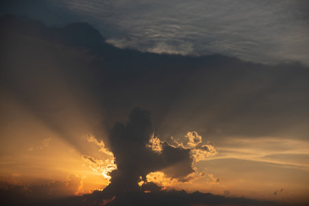 Stormy night cloud. Sunset sky dramatic sunset clouds and sunset sunrays. Beautiful colorful...