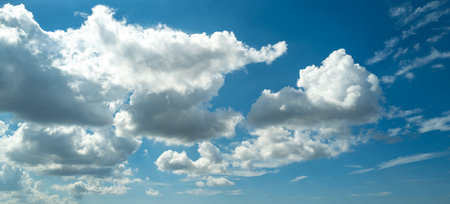 Cloud on blue sky. Pastel soft fluffy clouds with empty space. Beauty placement present promotion,...