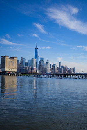 New York, United States. Panorama view of New York city skyline in Midtown Manhattan. USA, NYC, NY, Manhattan. American big city. Lower Manhattan skyline. New York from New Jersey. Downtown Manhattan.の写真素材