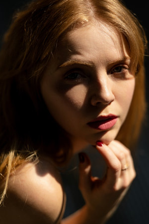 Female tenderness. Beautiful tender woman. Close up portrait of a beautiful tender model. Portrait...