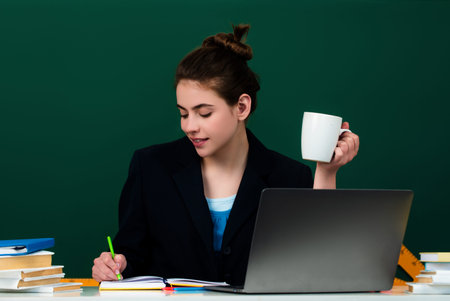 Student girl in high school classroom. Knowledge in high school. Schoolgirl in high school or...