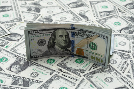 Money background. Cash dollars banner for finance. Poster with Money. Dollar banknote. Money and...
