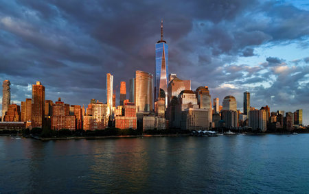 Manhattan aerial skyline, New York, United States. Panorama view of New York city skyscrapers in Manhattan. USA NYC. Lower NYC skyline. New York cityscape. New York City from drone.の写真素材
