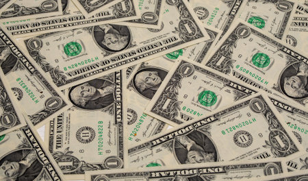 Dollars background. Cash dollars banner for finance. Poster with dollar bills. Dollar banknote....