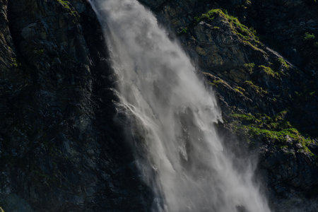 The Waterfall. Beauty in nature, amazing waterfall in forest. Waterfall landscape. Cascading waterfall. Water falling from a height.の写真素材