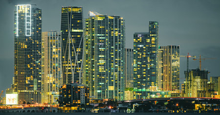 Miami skyscrapers at the night, south beach. Miami.の写真素材