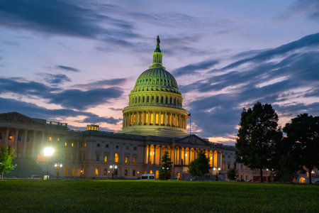 The Capitol building. The Capitol monument symbol of the American democratic system. The Capitol dome on sky. Washington, D.C. Congress of USA. The Capitol historic landmark.の写真素材