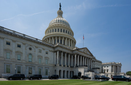 Congress in Washington, DC. Congress is the symbol of American democracy. Congress in Washington, DC. The Capitol dome rising over Capitol Hill. Washington DC skyline near Congress.の写真素材